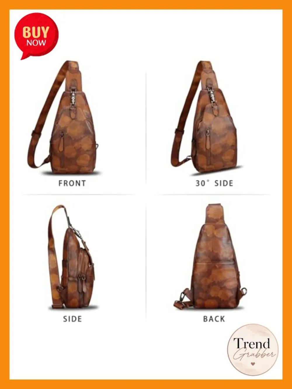 Genuine Leather Sling Backpack Crossbody Bag Unisex Retro Handmade Chest Purse